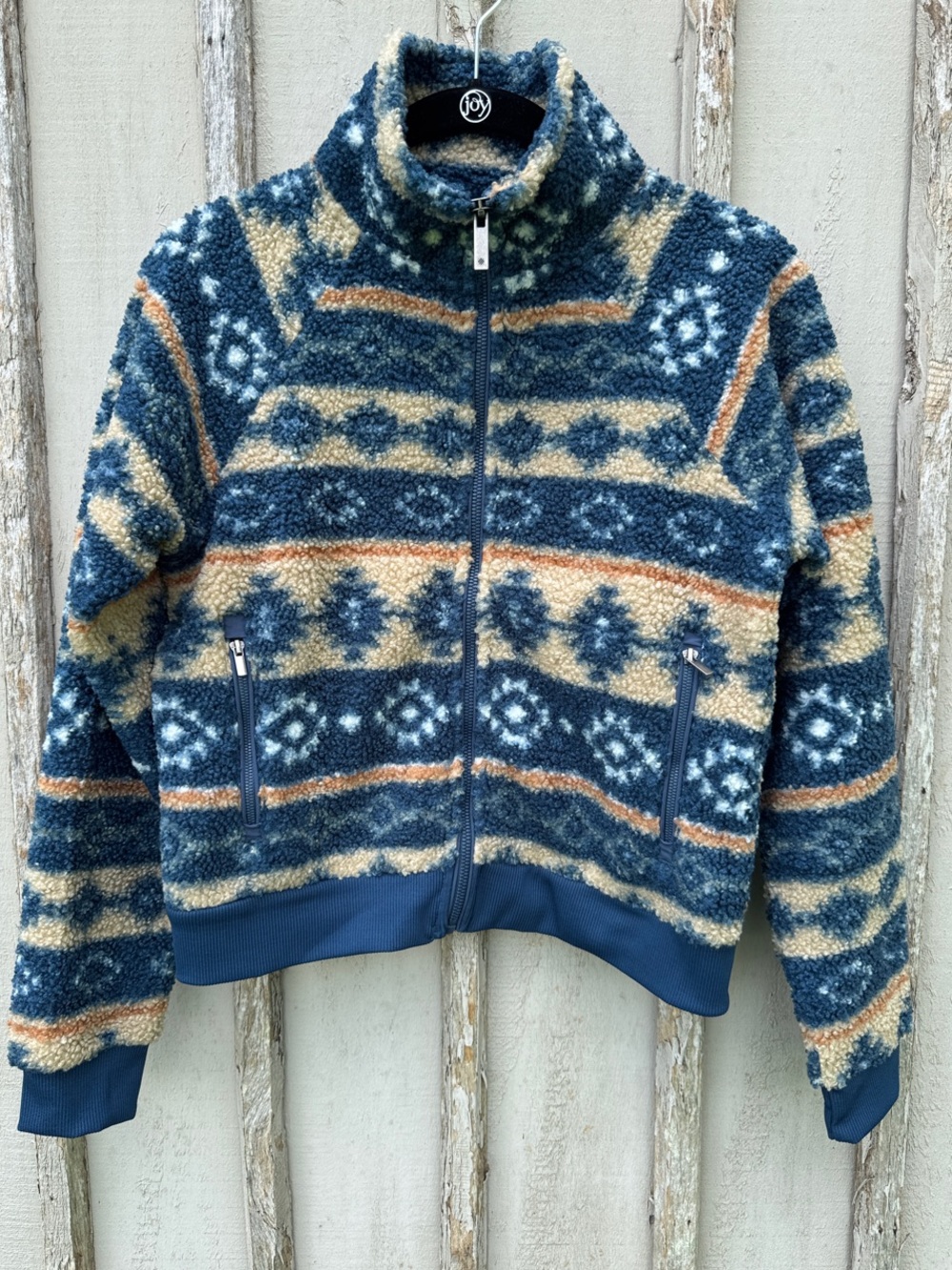Kyodan Navy, Cream & Rust Patterned Fleece Like Jacket